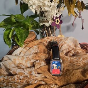 Vintage Disney Peanuts Black Watch with Colorful Display